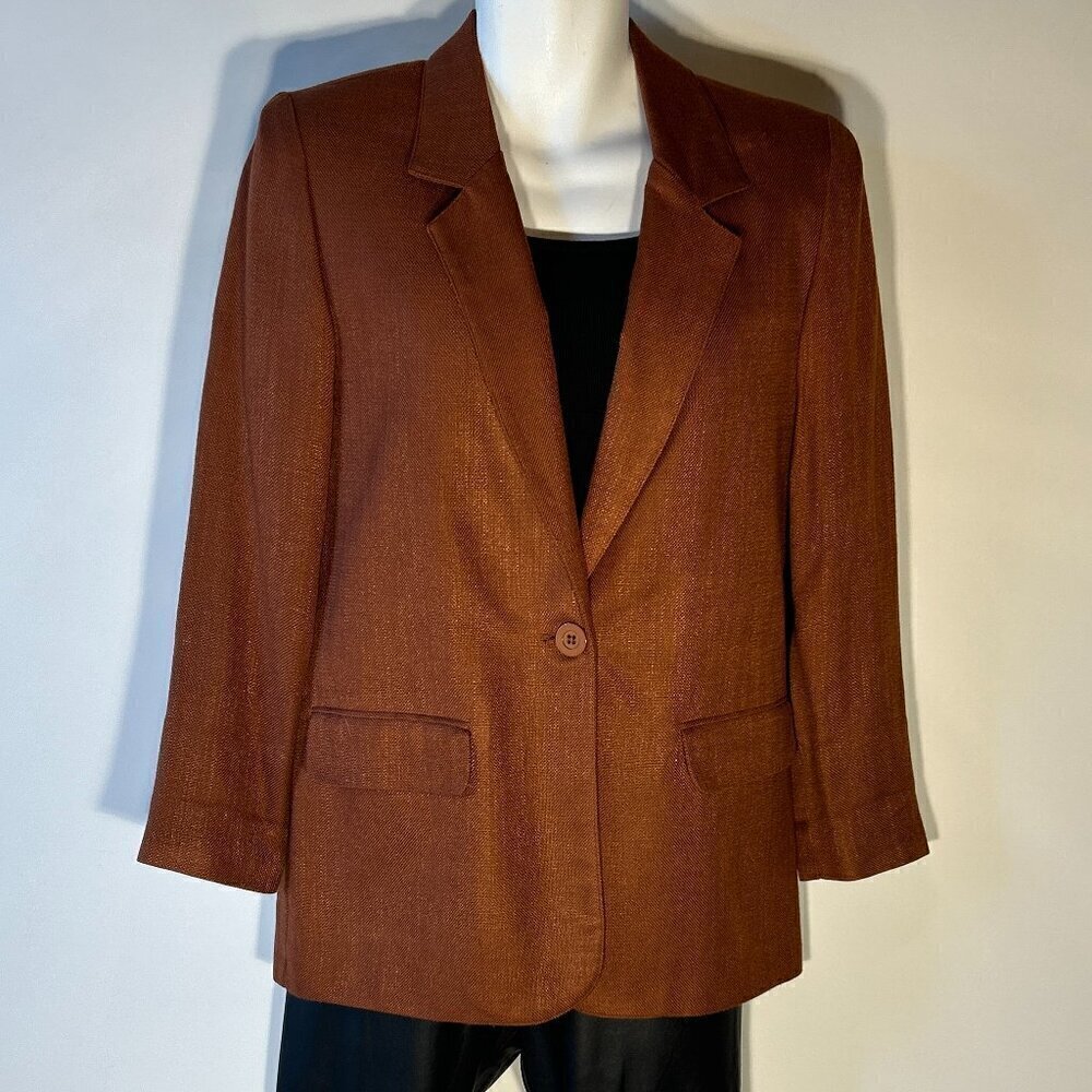 Worthington Vintage SZ 6 Brown longline tailored classic blazer office casual ac
